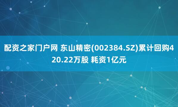 配资之家门户网 东山精密(002384.SZ)累计回购420.22万股 耗资1亿元